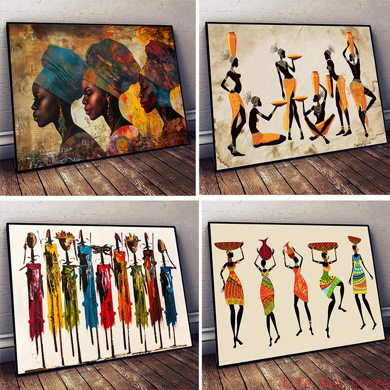 Vintage Toy Collector - Etnische Afrikaanse Zwarte Vrouw Canvas Schilderij