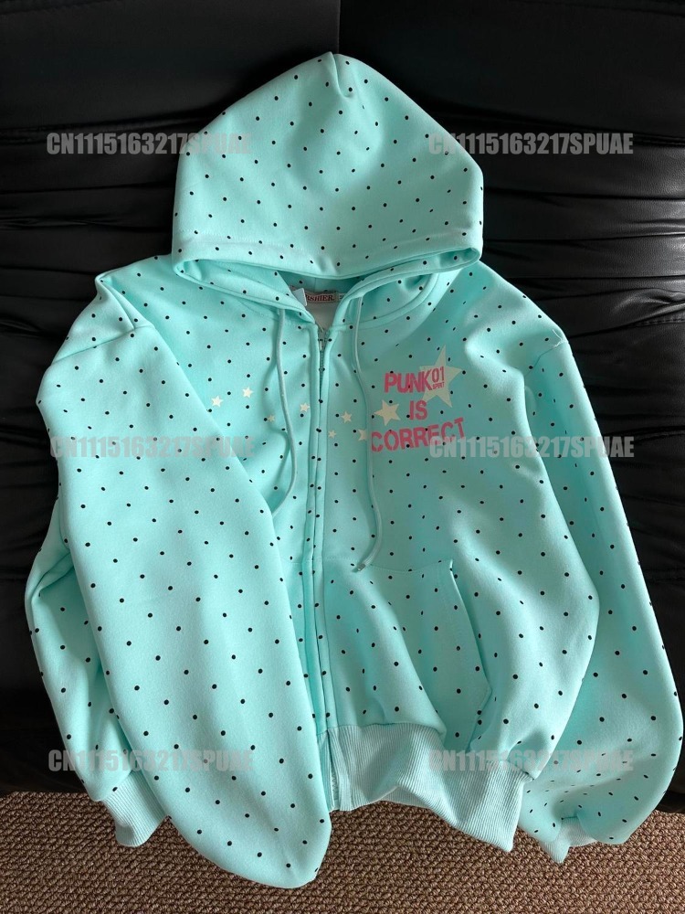 Vintage Zip Hoodie - Amerikaanse Stijl Polka Dot Ster Sweatshirts