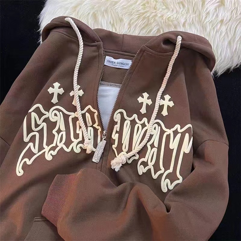 Vintage Zip Hoodie - Vrouwen Vintage Zip Up Hoodies Harajuku