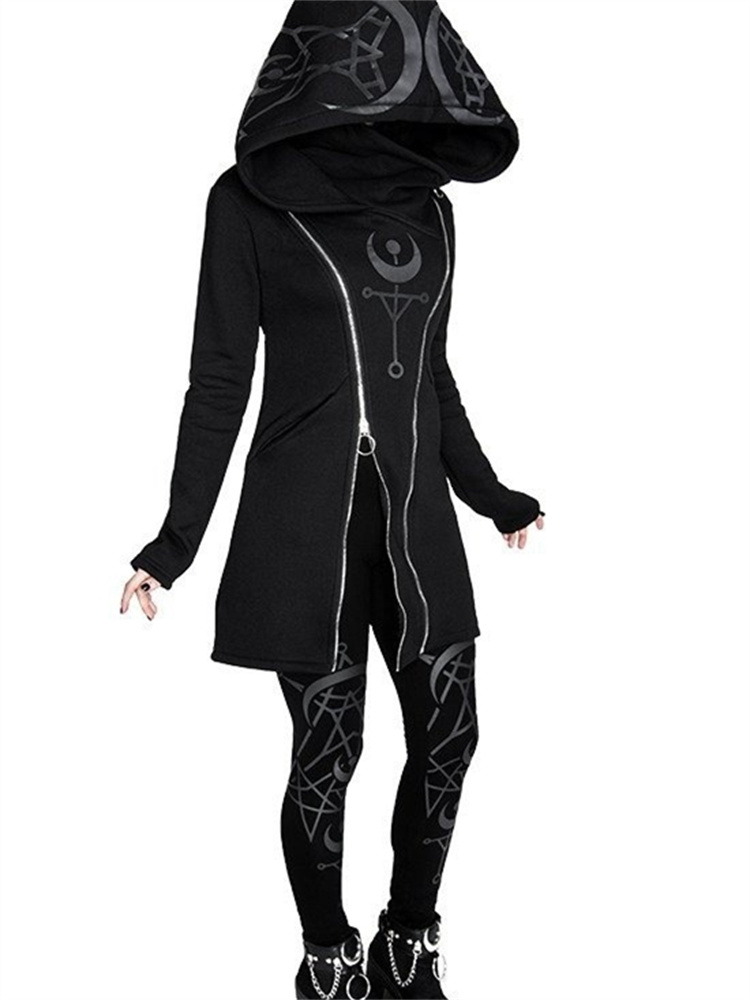 Vintage Zip Hoodie - Gothic Punk Print Lange Mouwen Top