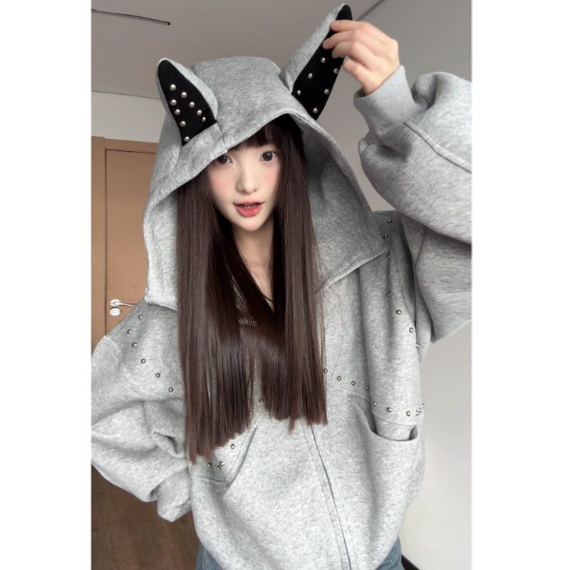 Vintage Zip Hoodie - Y2K Vintage Leuke Duivelsoor Zip-Up Hoodie