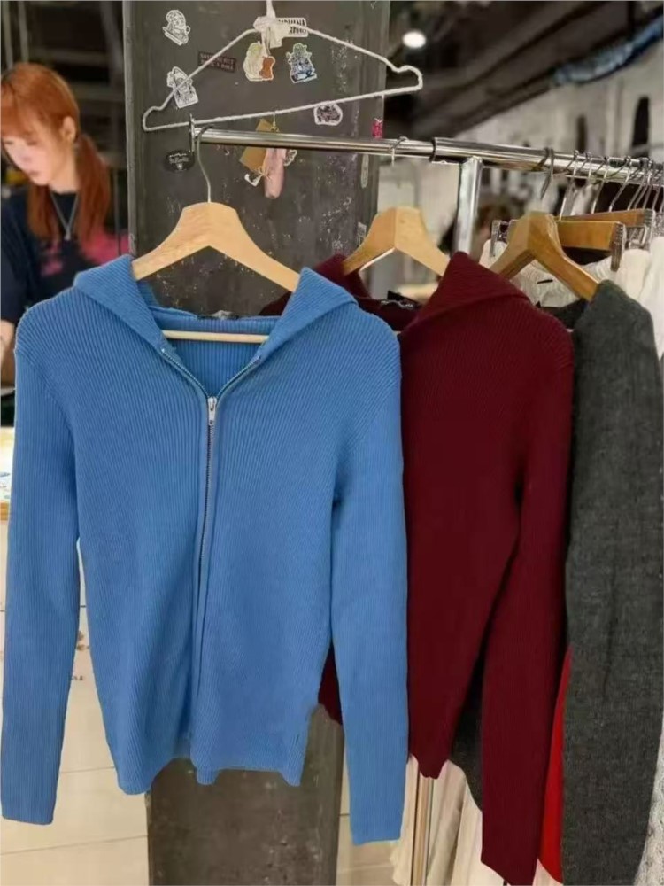 Blauwe gebreide hoodies tops d - Vintage Zip Hoodie recensie en prijs