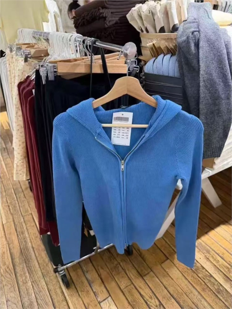 Blauwe gebreide hoodies tops d - Vintage Zip Hoodie recensie en prijs