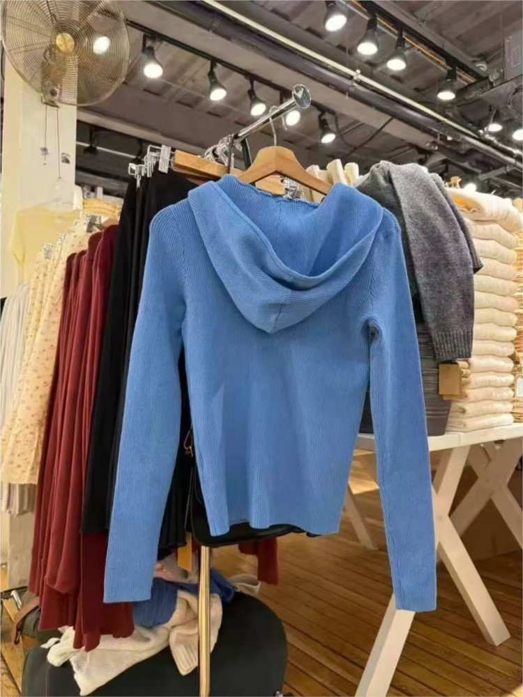 Blauwe gebreide hoodies tops d - Vintage Zip Hoodie recensie en prijs